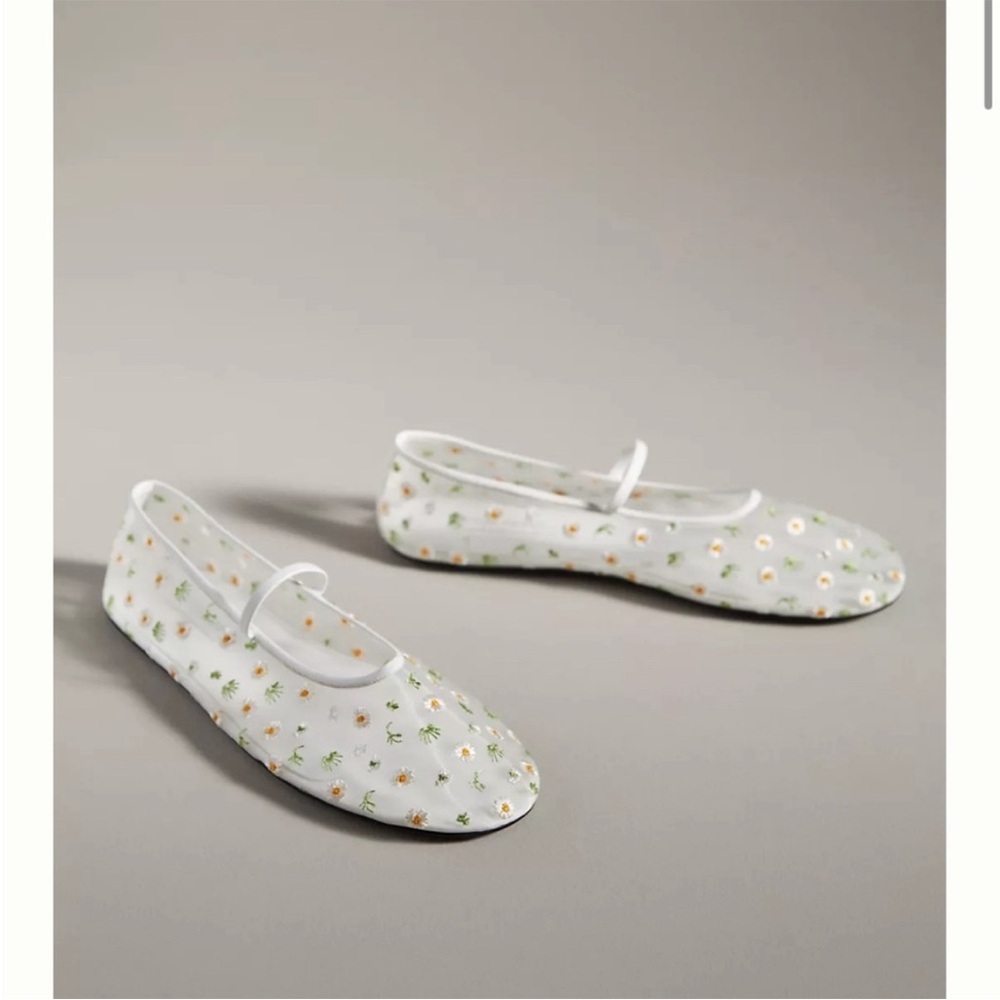 Jeffrey Campbell Floral Embroidered Flats - White and Pink